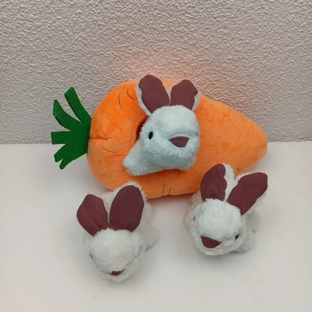 Interactive Hide and Seek Squeaky Dog Plush Toy Rabbit and Carrot 4-Pack